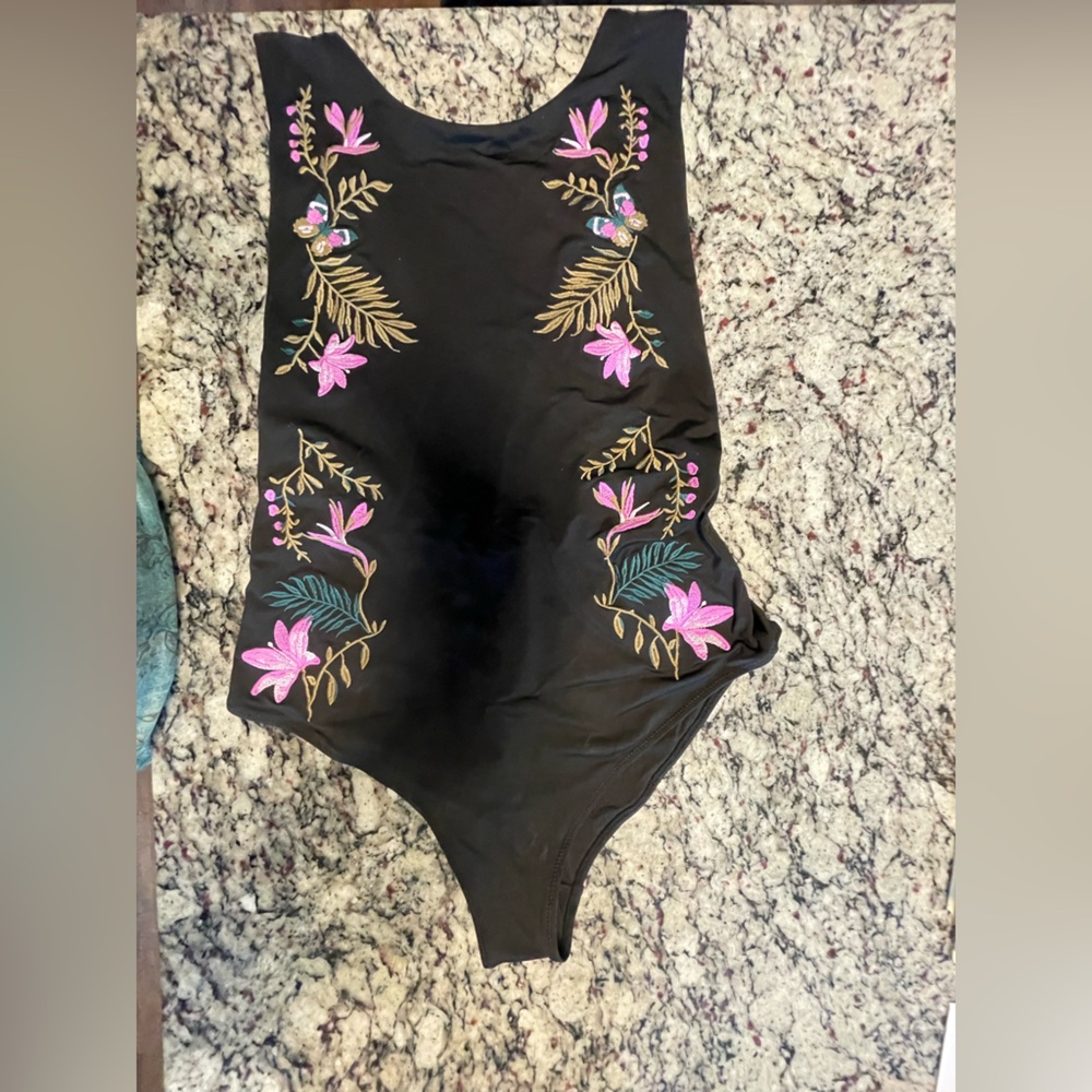 H&M Black and Pink Floral One Piece Swimsuit